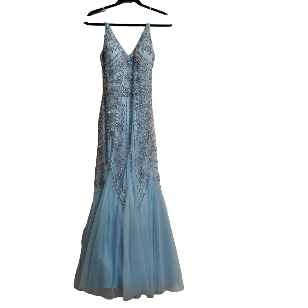 xscape blue beaded dress New Collection  Xscape Petite Beaded Ruched-Back Gown Size 14P us . . . . # dress #libraboutiquebr #fashions